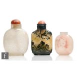 A collection of late Qing Dynasty (1644-1912) snuff bottles, to include a moss agate example with