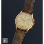 A mid 20th Century 18ct Breitling Premier chronograph wrist watch with twin subsidiary dials, gilt