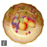 A later 20th Century Royal Worcester Fallen Fruits cabinet plate decorated by Platt with hand