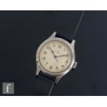 A stainless steel Omega Air Ministry 6B/159, manual wrist watch, Arabic numerals to a white dial,