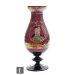 A 19th Century Italian Murano glass vase of swollen baluster form, raised to an annulated stem and