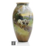 An early 20th Century Royal Doulton vase of swollen form decorated by W. Hodkinson with hand painted