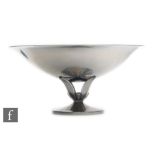 A Danish Just Andersen polished pewter pedestal bowl, the spreading circular base rising to a flower