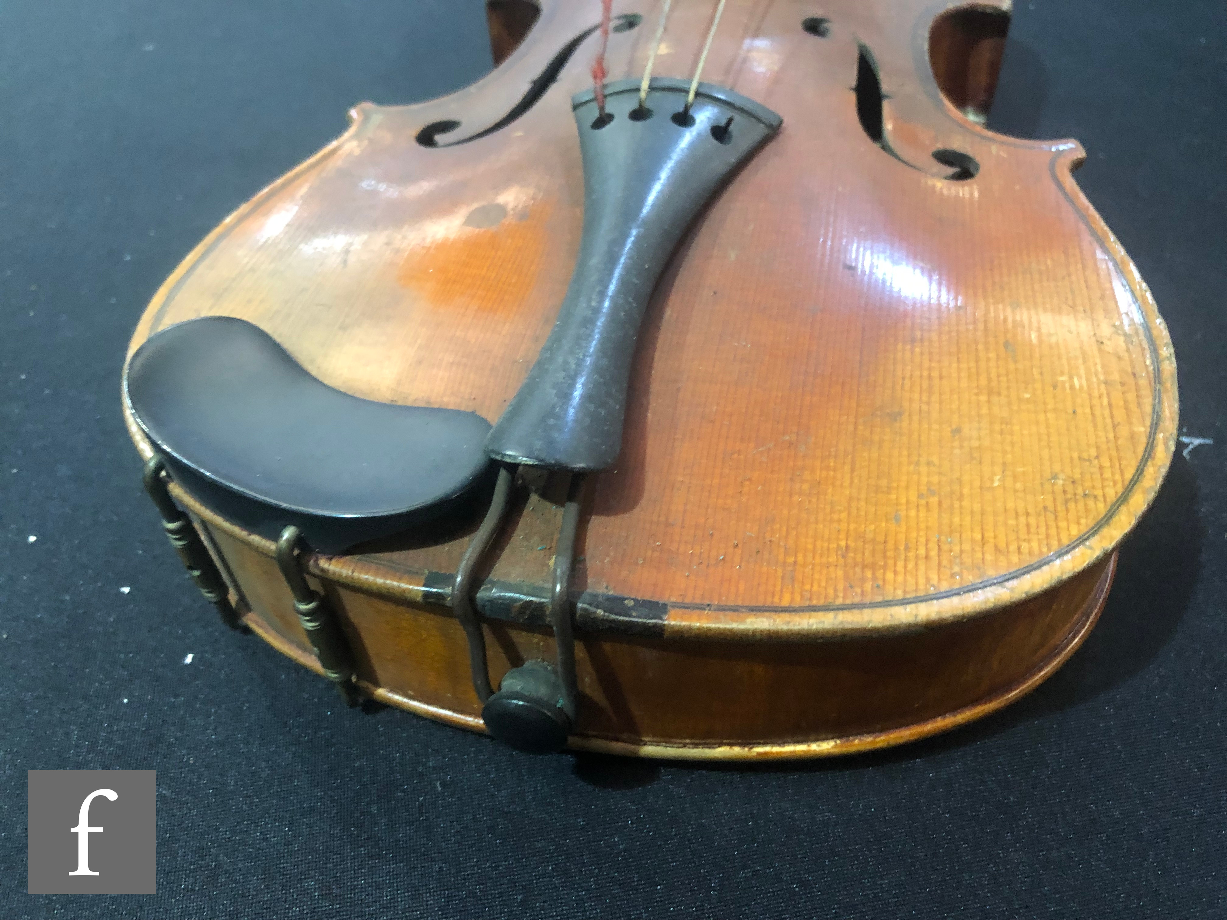 A violin labelled inside The Harrow, length 33.5cm, cased, A/F. - Image 7 of 10