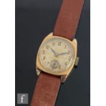 A 9ct hallmarked Rolex manual wind wrist watch, Arabic numerals to a circular dial, case diameter