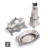A collection of Art Nouveau pewter items, to include a WMF lidded box of scalloped rectangular form,