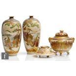 A collection of Japanese Meiji Period (1868-1912) Satsuma items, to include a pair of ovoid vases