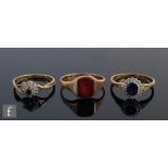 Three 9ct hallmarked rings to include two sapphire and diamond cluster examples, total weight 6.