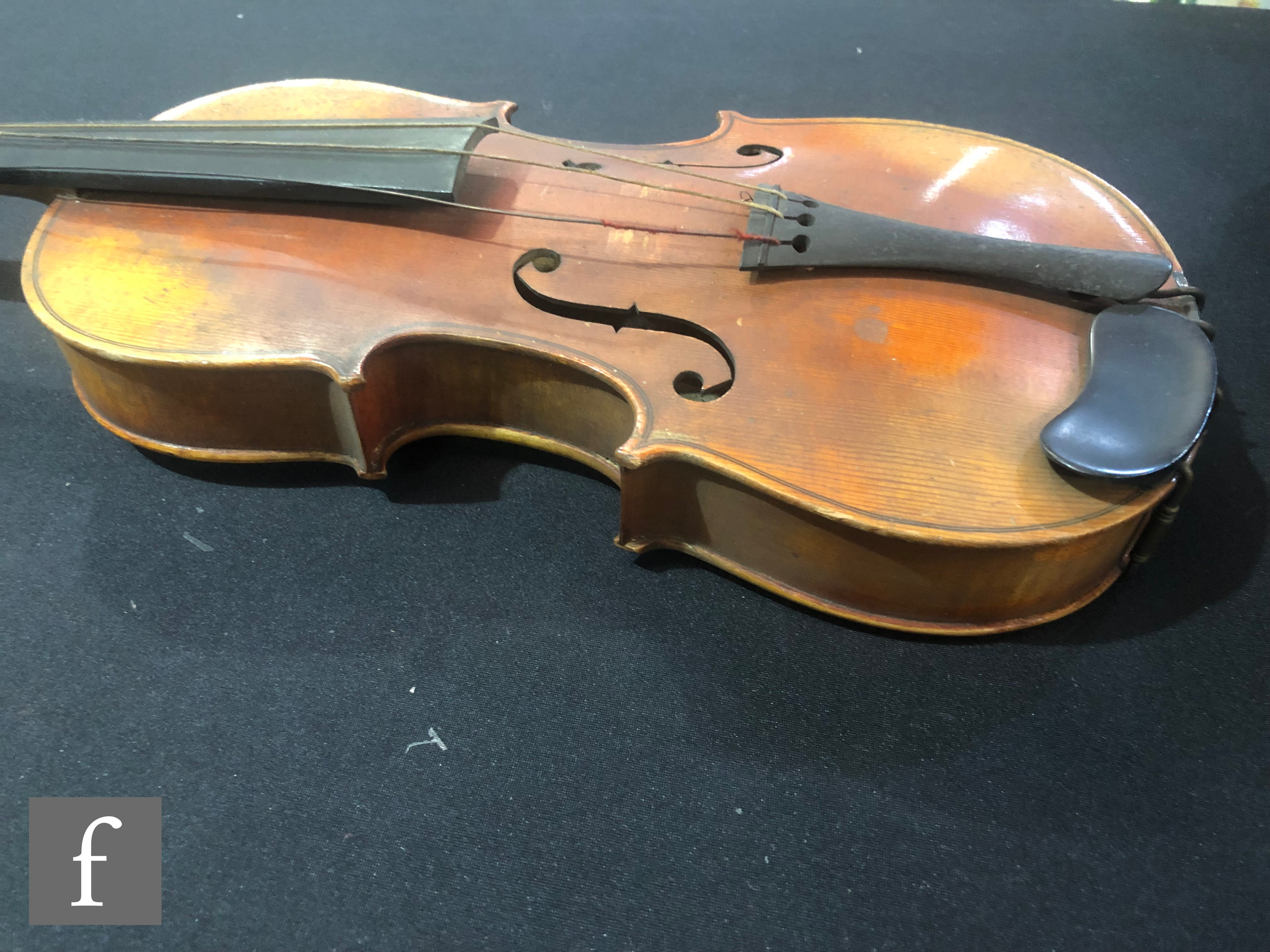 A violin labelled inside The Harrow, length 33.5cm, cased, A/F. - Image 5 of 10