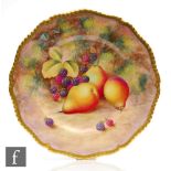 A later 20th Century Royal Worcester Fallen Fruits cabinet plate decorated by Ayrton with pears