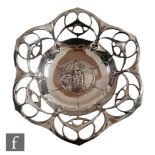An Art Nouveau F&M Norica Zinn pewter bowl, the central flower rosette cast well detailed with a