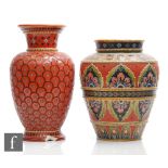 Two late 19th Century Mettlach Villeroy and Boch vases of varying form, the first decorated with