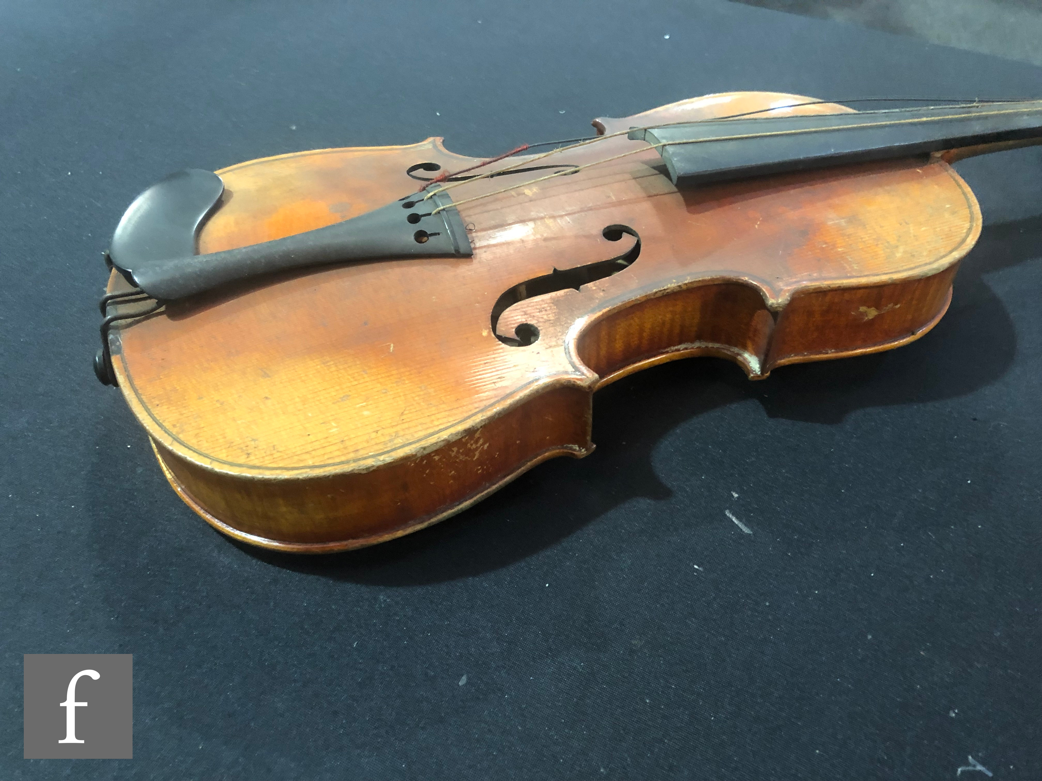 A violin labelled inside The Harrow, length 33.5cm, cased, A/F. - Image 6 of 10