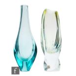 A Zelezny Brod Glassworks bottle vase of tapered triform designed by Miroslav Klinger with three