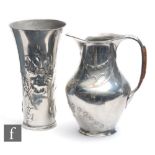 Two Art Nouveau Kayserzinn polished pewter items, to include a trumpet form flared vase cast with