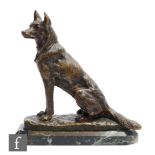 A 19th Century French bronze seated figure of an Alsatian, by Pierre Albert Laplanche, raised on a