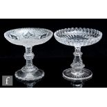 A mid 19th Century W.H, B & J Richardson clear cut crystal pedestal tazza, the shallow circular dish