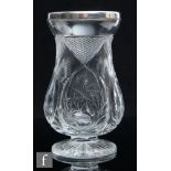 An early 20th Century Stevens & Williams clear crystal glass vase, of footed lobed form, decorated