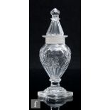 A late Georgian clear crystal dry mustard pot and cover, circa 1800, the slice cut cover with