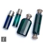 A collection of 19th/early 20th Century glass scent bottles, to include a blue example with silver