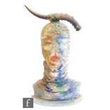 A large contemporary kiln cast glass sculptural fantasy head and shoulder bust, designed by Sylvie