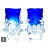 Two mid 20th Century Skrdlovice Glassworks glass vases designed by Ladislav Palecek, in clear and