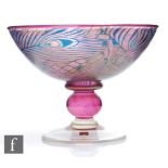 A late 20th Century Isle of Wight feather pattern Graal glass bowl by Jonathan Harris, the shallow