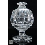A 19th Century clear crystal glass preserve bowl of spherical section with a pillar cut and polished