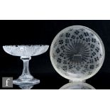 A 19th Century British clear crystal tazza, the dish bright cut with  radiating panels of strawberry