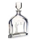 A 1930s Orrefors clear crystal decanter, designed by Edward Hald, of shouldered square form, the