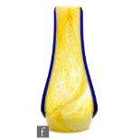 A large 1930s Gray-Stan glass vase of compressed ovoid form, with mottled yellow, amber and opal
