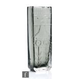 A 20th Century Flygsfors glass vase, designed by Wiktor Berndt, of rectangular section relief