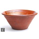 A late 19th to early 20th Century farmhouse kitchen dairy milk terracotta pancheon bowl with