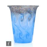A 1930s Monart art glass vase of cylinder form with a slightly flared neck, shape GD, decorated with