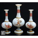 A 19th Century Etruscan style garniture in the manner of Richardson's, the vases of footed globe and