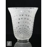 A Rene Lalique Damiers glass vase, model 10-886, circa 1935, of footed flared form, relief moulded