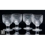 A set of four 20th Century wine glasses in the 19th Century taste, the large ovoid bowls with a band