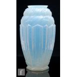 An early 20th Century Joblings Lamberton glass vase, of footed ovoid form, with relief moulded