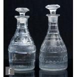 A Regency clear crystal glass decanter, of mallet form with banded flat cut decoration, complete