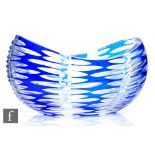 An early 20th Century continental glass bowl, likely Bohemian, of oval form with blue flash cut