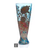 A contemporary Silver Cameo Trail studio glass vase by Jonathan Harris, of footed flared sleeve