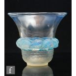 A Rene Lalique Piriac vase, model 1043, circa 1930, of trumpet form decorated with a band of