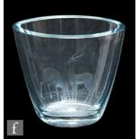 A 20th Century Swedish clear crystal vase of elliptical form with heavy cased wall engraved with a
