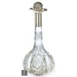 A late 19th Century hallmarked silver and Stourbridge glass decanter, the quatrelobed base cut