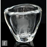 A large Kosta clear crystal vase designed by Vicke Lindstrand, of triangular form with heavy cased