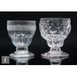 A pair 18th Century monteith or bonnet glasses, circa 1760, the double ogee bowl with a scalloped