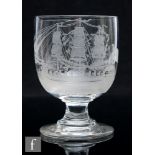 An early 19th Century glass rummer, circa 1805, engraved with HMS Victory in full sail with a