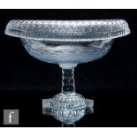 A large late Georgian Anglo-Irish clear cut crystal table centre bowl, circa 1800, of oval section