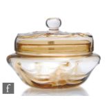 A 1930s Gray-Stan lidded glass dish, with applied amber glass nipped diamond ways over the clear