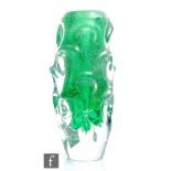 A large Skrdlovice / Beranek Glass S.R.O Sommerso technique Green Core glass vase decorated with